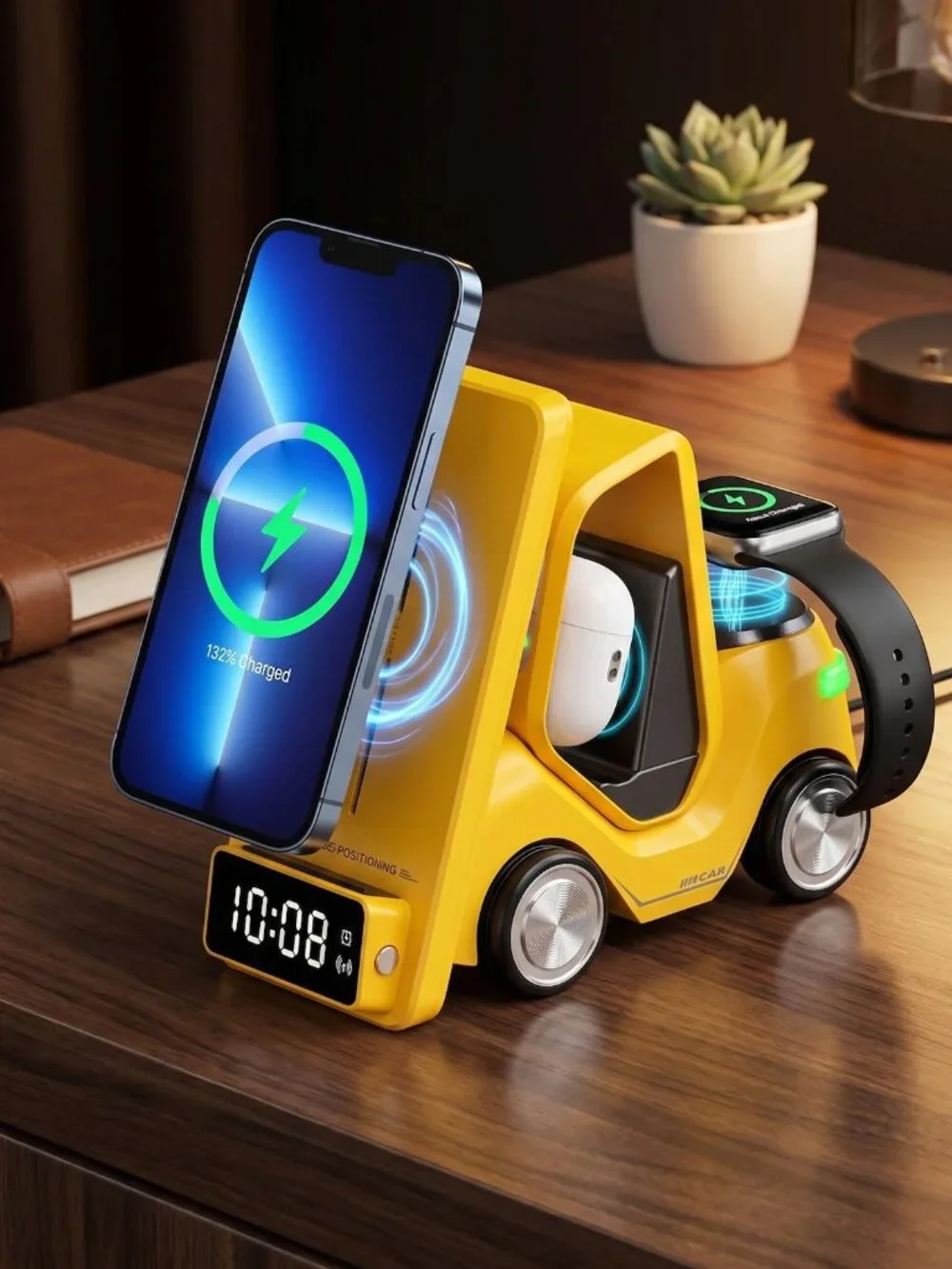 4-in-1 Wireless Charging Station with Clock Display